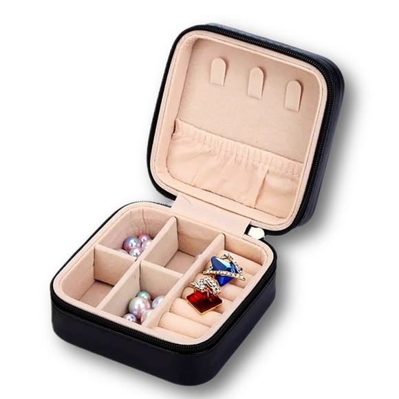 ❀ Black Jewelry Box Storage Organizer Zipper Travel Case Pouch - Picture 6 of 7